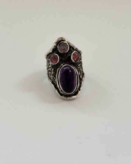 Anillo en plata amatista y turmalina