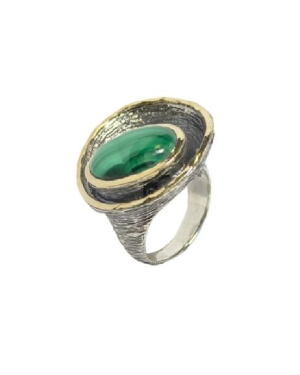 Anillo plata oro y malaquita