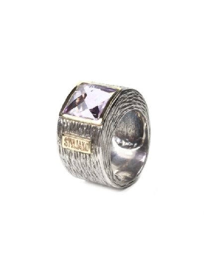 Anillo plata oro y amatista cuadrada
