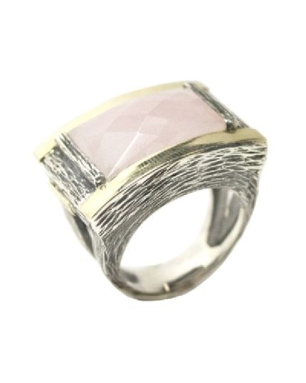 Anillo plata oro y cuarzo rosa
