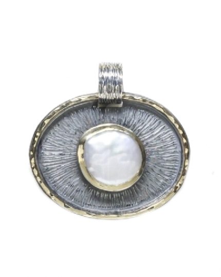 Colgante oval plata oro y perla barroca