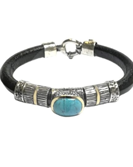 Pulsera cuero plata oro y turquesa