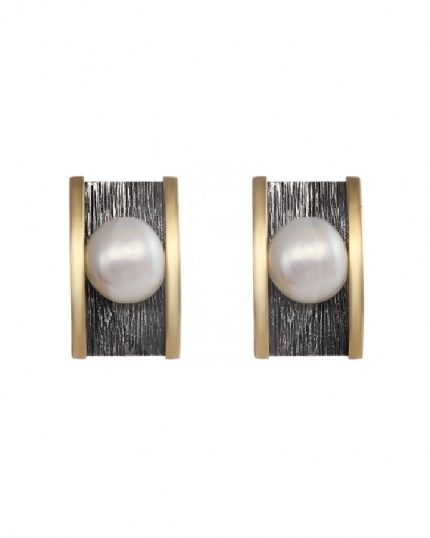 Pendiente omega plata oro y perla