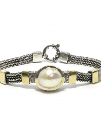 Pulsera plata oro y perla