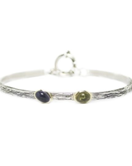 Pulsera plata y oro con iolita y turmalina