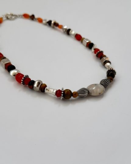 Collar en plata carneola y ojo de tigre fino