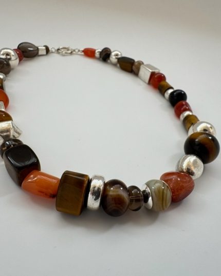 Collar en plata carneola y ojo de tigre
