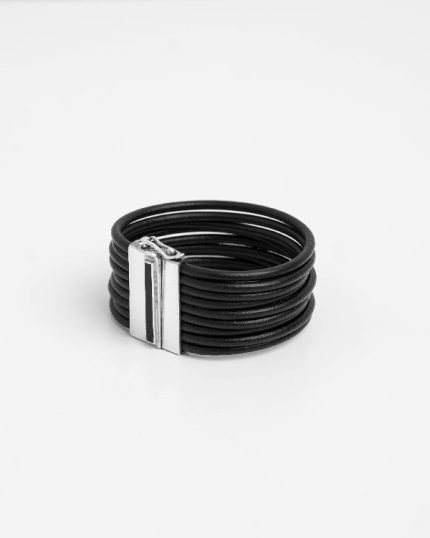Pulsera plata y cuero Ebano