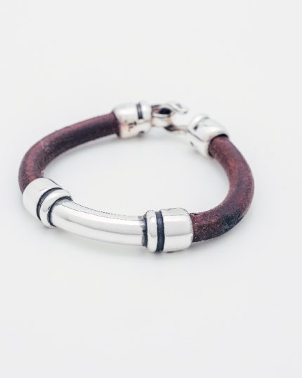 Pulsera plata y cuero Tubo