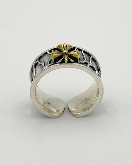 Anillo plata Cruz dorada