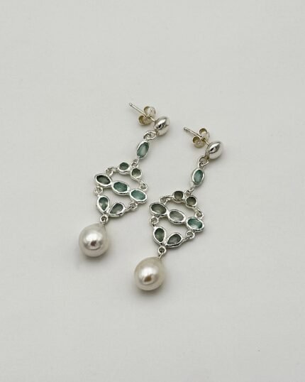 Pendiente plata Calcedonia y Perla