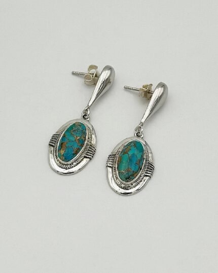 Pendiente Plata y Turquesa Oval