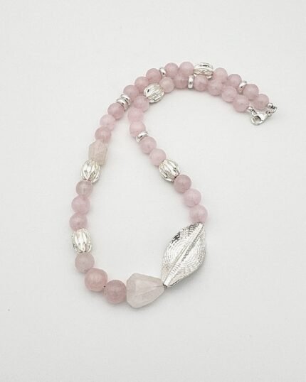 Collar plata y Cuarzo Rosa Hoja