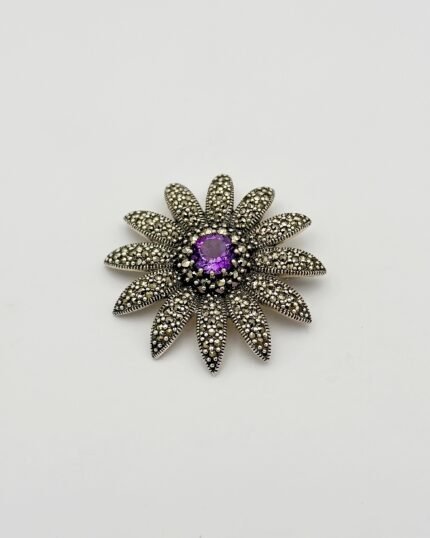 Broche plata y Marquesita Flor
